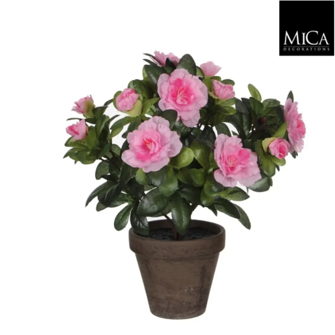 6 stuks! Azalea roze in pot stan grijs d11,5 cm h27 cm Mica Decorations (e)