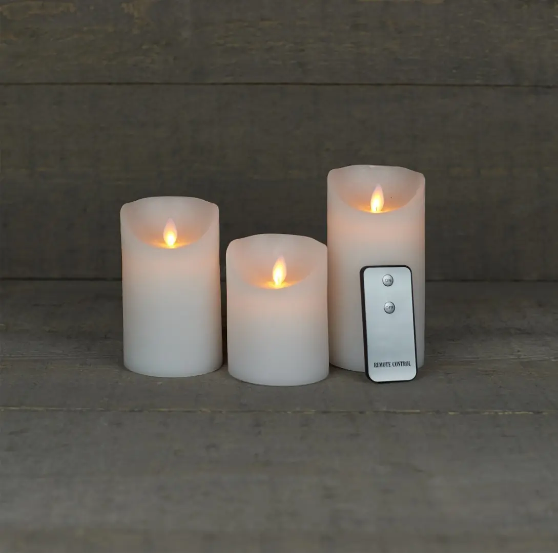 Batterijverlichting 3 kaarzen wax rustiek wit - met bewegende vlam Anna's Collection