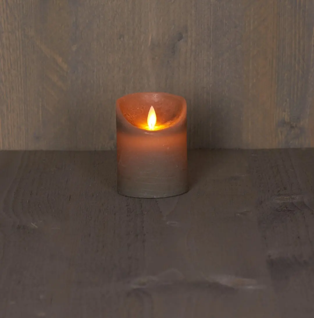 Batterijverlichting LED kaarsen wax rustiek 7,5x10 cm taupe Anna's Collection