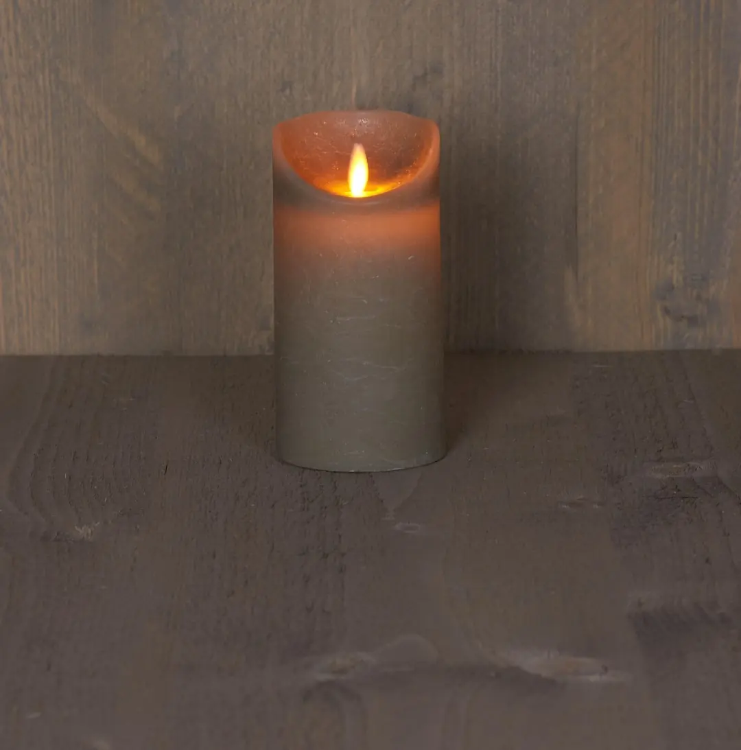 Batterijverlichting LED kaarsen wax rustiek 7,5x15 cm grijs Anna's Collection