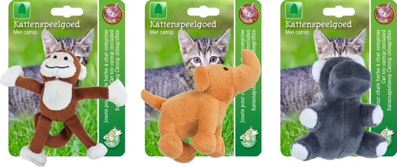 Boon kattenspeelgoed aap/nijlpaard/olifant 8-12 cm Gebr. de Boon