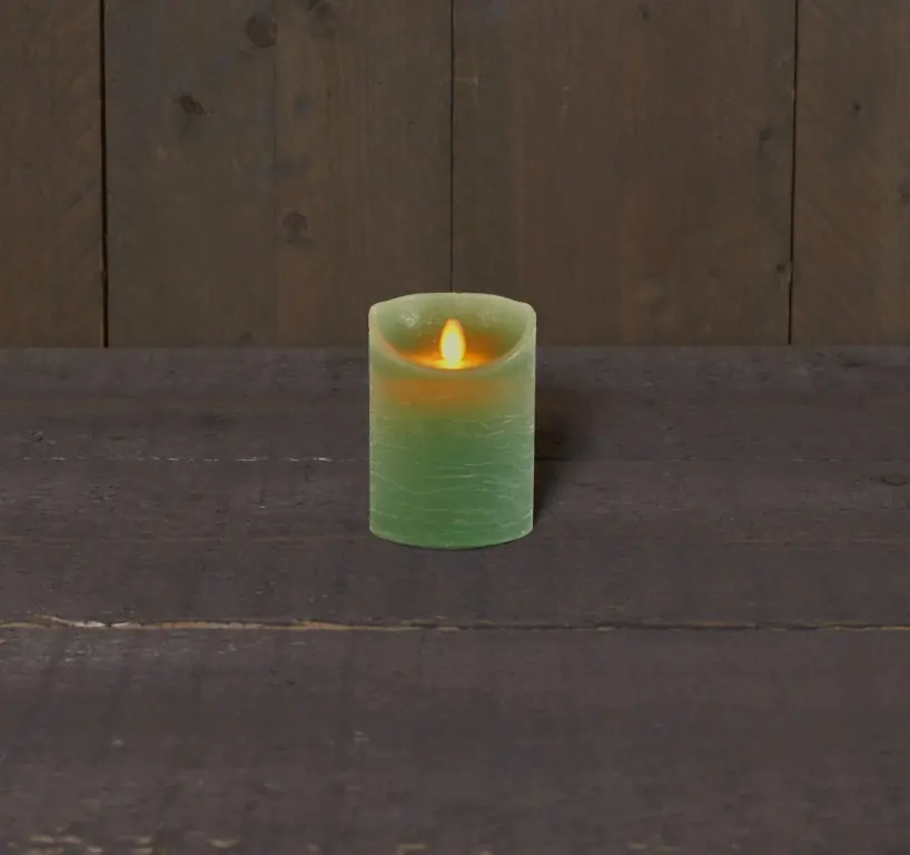 Kaars Jade Groen Wax Rustiek Bewegende Vlam 7,5X10Cm3Xaaa/Timer Anna's Collection