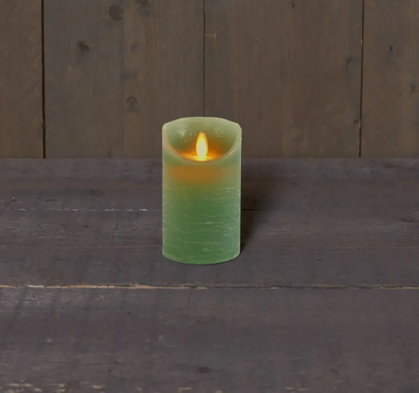 Kaars Jade Groen Wax Rustiek Bewegende Vlam 7,5X12,5Cm3Xaaa/Timer Anna's Collection