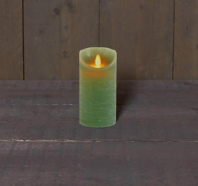 Kaars Jade Groen Wax Rustiek Bewegende Vlam 7,5X15Cm 3Xaaa/Timer Anna's Collection
