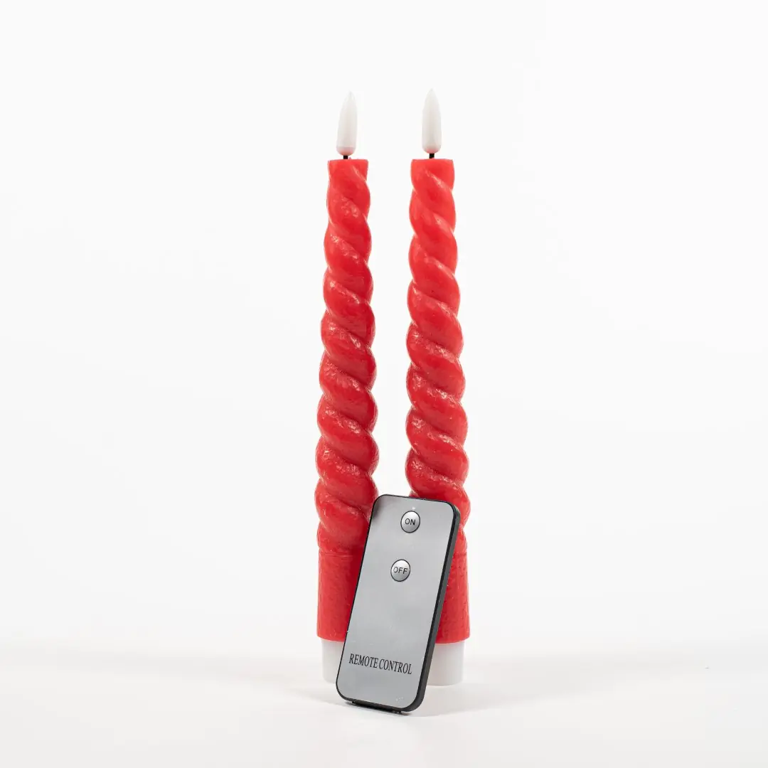 2Pcs Red Swirl Rustic Wax Taper Candle 23 cm 3D Wick Rem Anna's Collection