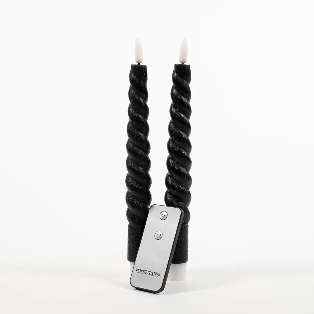 2Pcs Black Swirl Rustic Wax Taper Candle 23 cm 3D Wick R Anna's Collection