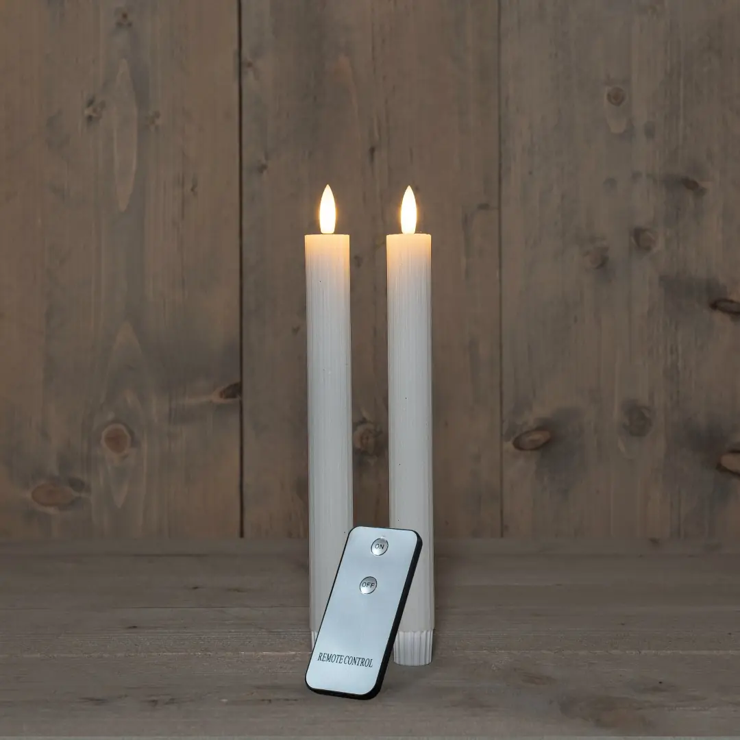 B.O. 2Pcs 3D Wick White Ribbel Taper Candle kaars 23 cm Rustic Wax Anna's Collection