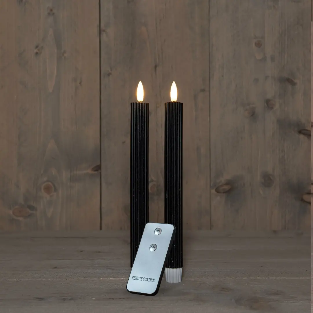 B.O. 2Pcs 3D Wick Black Ribbel Taper Candle kaars 23 cm Rustic Wax Anna's Collection