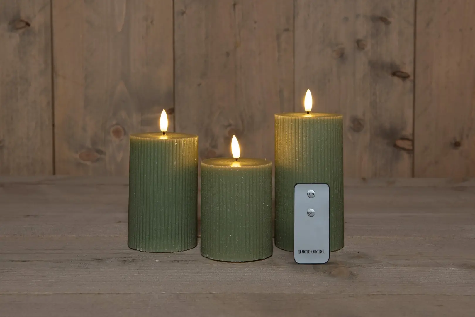 B.O. 3Pcs 3D Wick Jade Green Ribbel Candle kaars 7,5X1012,515 cm Anna's Collection