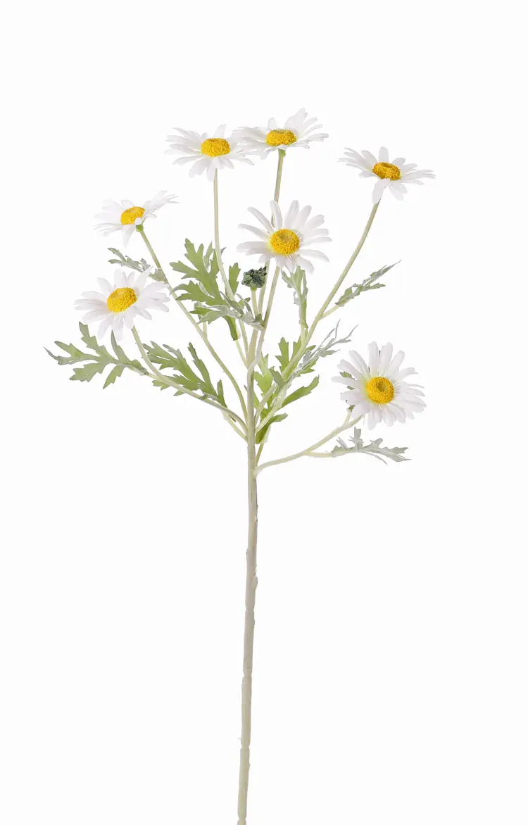 Margriet Leucanthemum 7 bloemen dia. 5 cm 1 knop & 7 bladeren flocked 57 cm kunstbloem Top Art