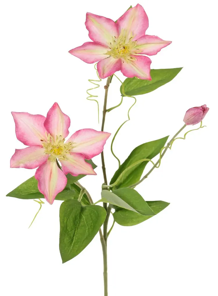 Clematis Bosrank Garden art met 2 bloemen 1 knop 9 bladeren & 4 klimmers flocked steel 76 cm kunstbloem Top Art