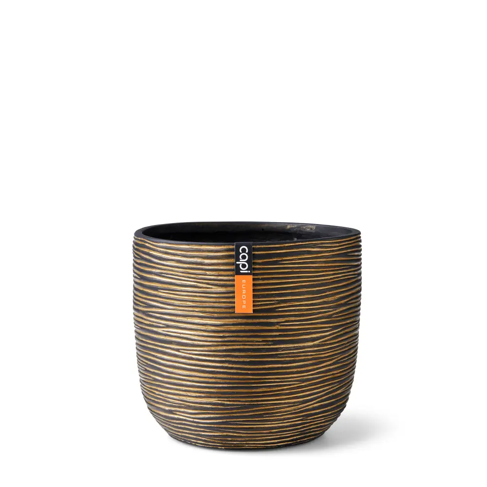 Pot bol Rib 9x8 zwart goud bloempot Capi Europe