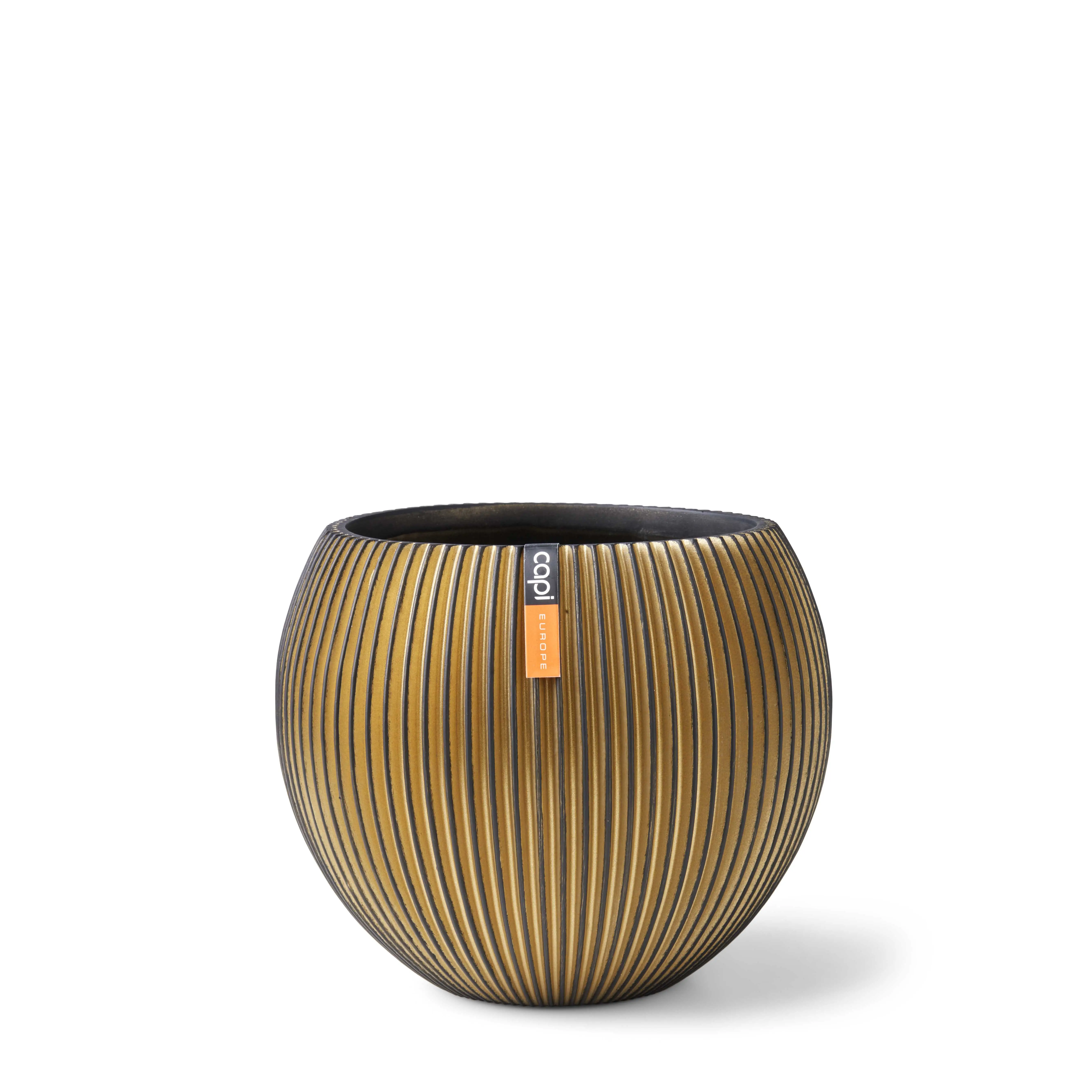 Vaas bol Groove 23x19 zwart goud bloempot Capi Europe