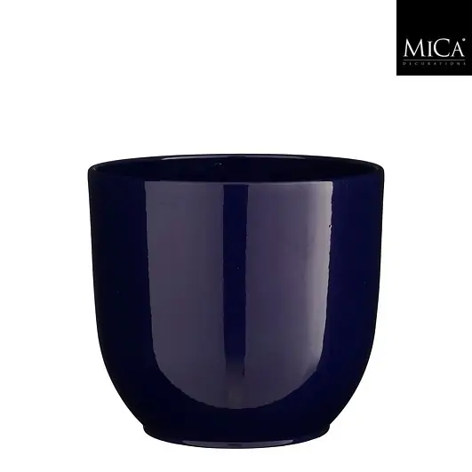 Tusca pot rond donkerblauw glanzend H20 x D22,5 cm Mica Decorations