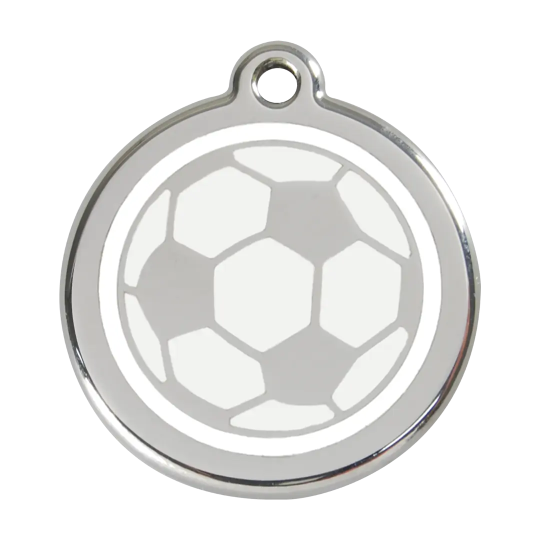 Soccerball White roestvrijstalen hondenpenning large/groot dia. 3,8 cm RedDingo