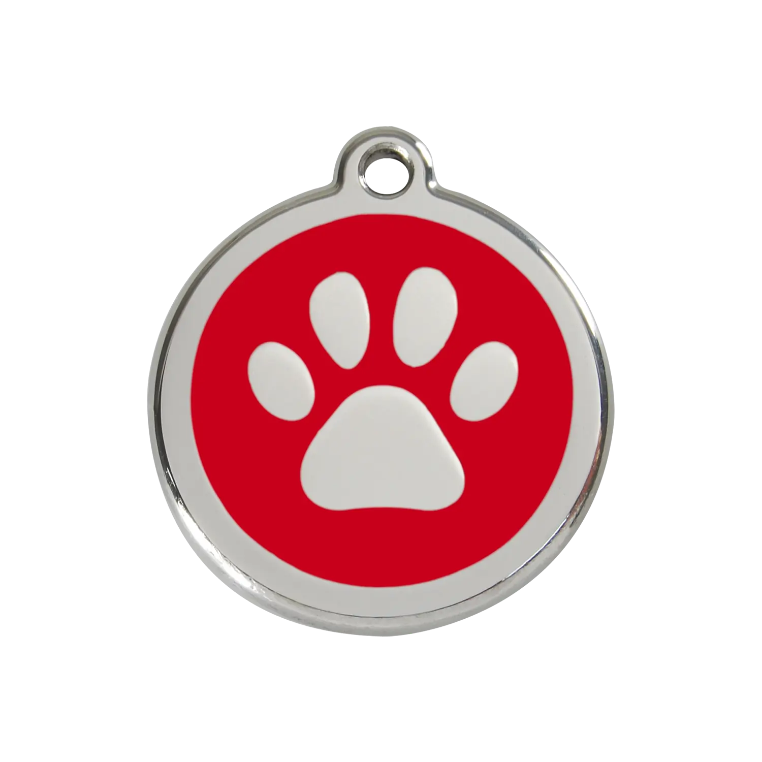 Paw Print Red roestvrijstalen hondenpenning medium/gemiddeld dia. 3 cm RedDingo