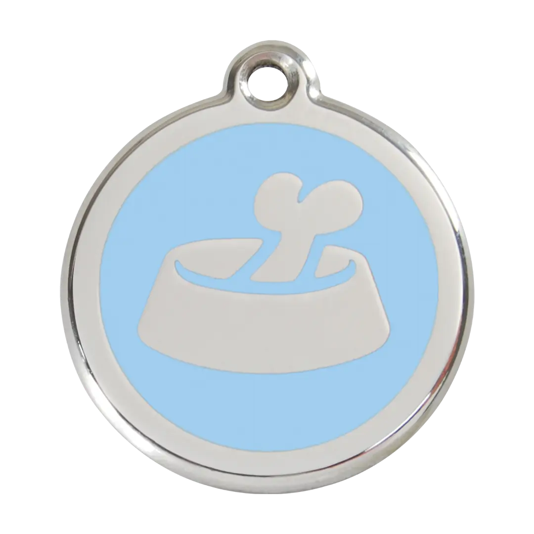 Bone in Bowl Light Blue roestvrijstalen hondenpenning large/groot dia. 3,8 cm RedDingo