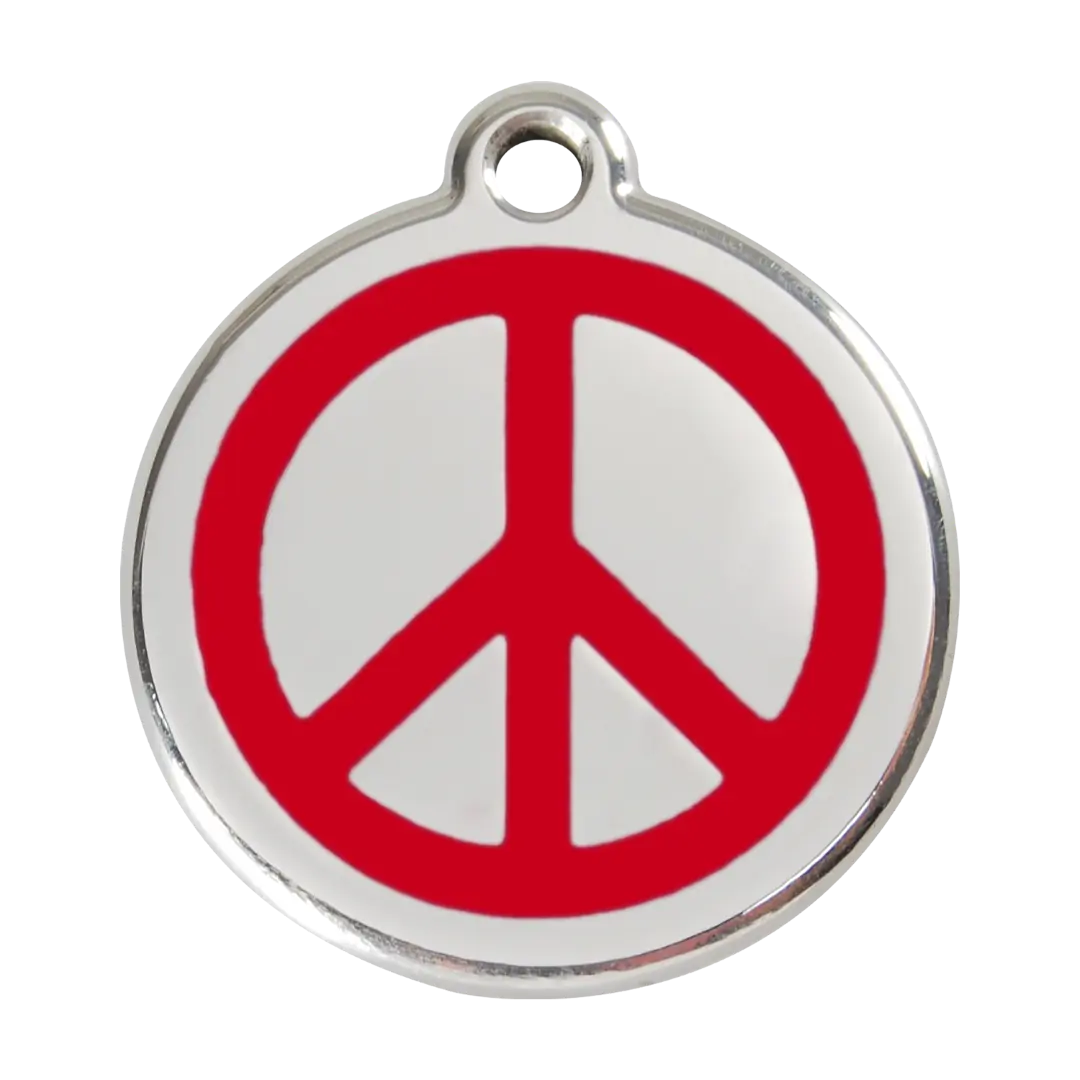 Peace Red roestvrijstalen hondenpenning large/groot dia. 3,8 cm RedDingo