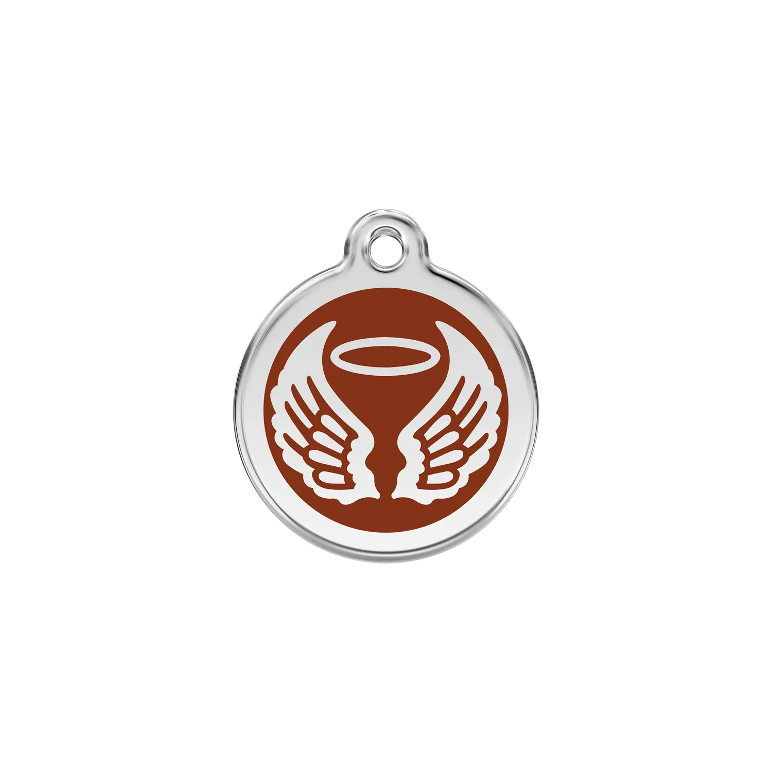 Angel Wings Brown roestvrijstalen hondenpenning small/klein dia. 2 cm RedDingo