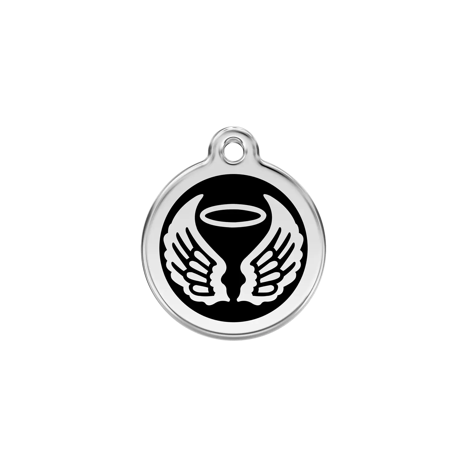 Angel Wings Black roestvrijstalen hondenpenning small/klein dia. 2 cm RedDingo