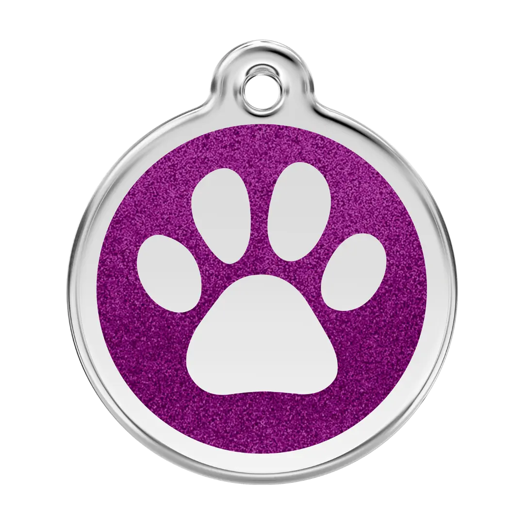 Paw Print Purple glitter hondenpenning large/groot dia. 3,8 cm RedDingo