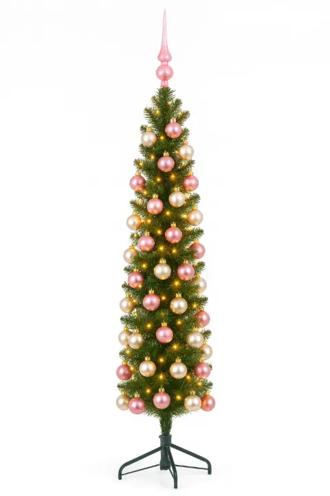Pencil Candle dia. 50 cm groen vanaf 150 cm hoog kunstkerstboom opgemaakt met piek, roze & wit Everlands Holiday Tree