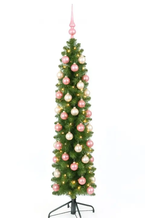 Pencil Candle dia. 50 cm groen prelit vanaf 150 cm hoog kunstkerstboom opgemaakt met piek, roze & wit Everlands Holiday Tree