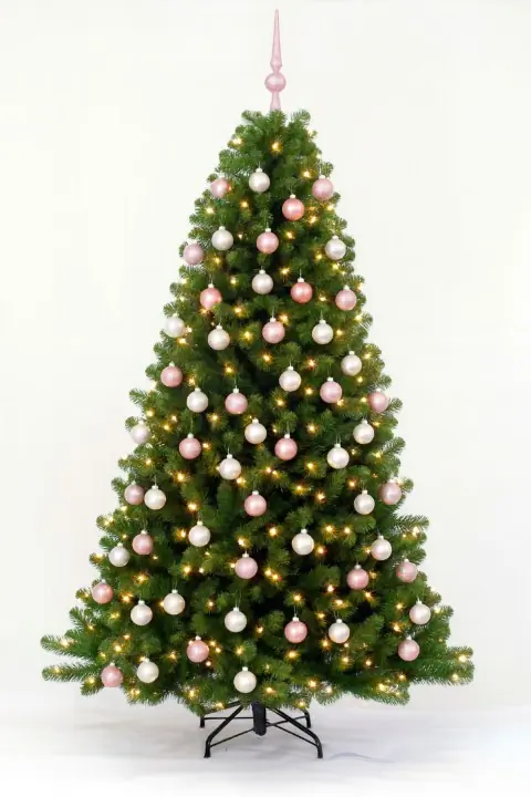 Arctic Spruce groen prelit vanaf 150 cm hoog kunstkerstboom opgemaakt met piek, roze & wit Holiday Tree