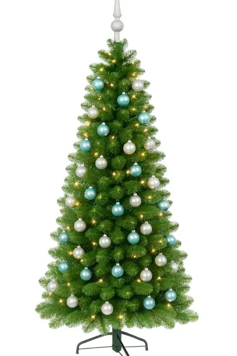 Arctic Spruce groen vanaf 150 cm hoog kunstkerstboom opgemaakt met piek, blauw & zilver Holiday Tree