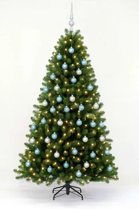 Arctic Spruce groen prelit vanaf 150 cm hoog kunstkerstboom opgemaakt met piek, blauw & zilver Holiday Tree