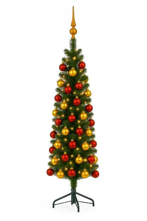 Pencil Candle dia. 50 cm groen vanaf 150 cm hoog kunstkerstboom opgemaakt met piek, rood & goud Everlands Holiday Tree