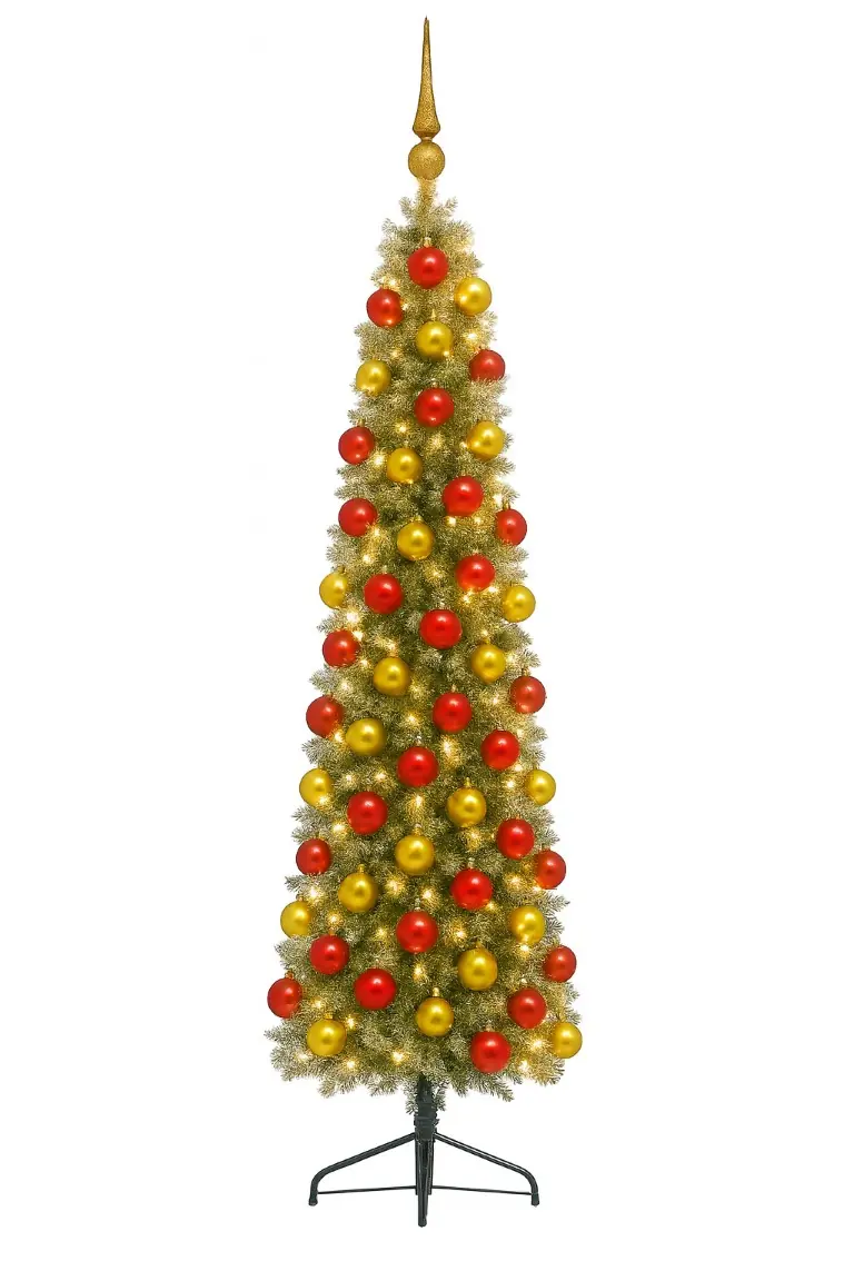 Pencil Candle dia. 50 cm groen besneeuwd vanaf 150 cm hoog kunstkerstboom opgemaakt met piek, rood & goud Everlands Holiday Tree