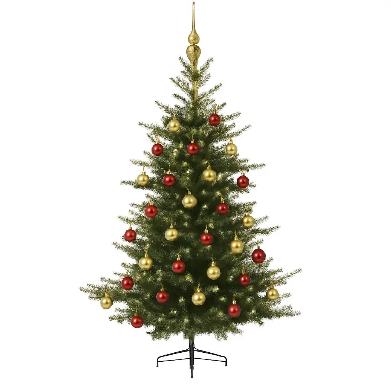 Grandis Fir groen vanaf 150 cm hoog kunstkerstboom opgemaakt met piek, rood & goud Everlands