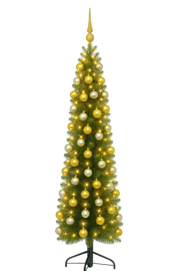 Pencil Candle dia. 50 cm groen vanaf 150 cm hoog kunstkerstboom opgemaakt met piek, zilver & goud Everlands Holiday Tree