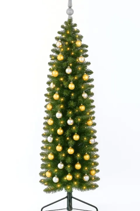 Pencil Candle dia. 50 cm groen prelit vanaf 150 cm hoog kunstkerstboom opgemaakt met piek, zilver & goud Everlands Holiday Tree