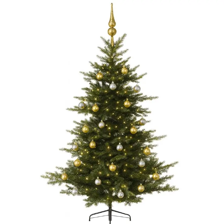 Grandis Fir groen vanaf 150 cm hoog kunstkerstboom opgemaakt met piek, zilver & goud Everlands